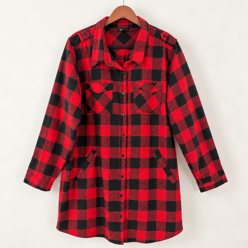 City Chic Grunge Buffalo Plaid Shirt Dress Women XXL Red Black Flannel Goth Punk